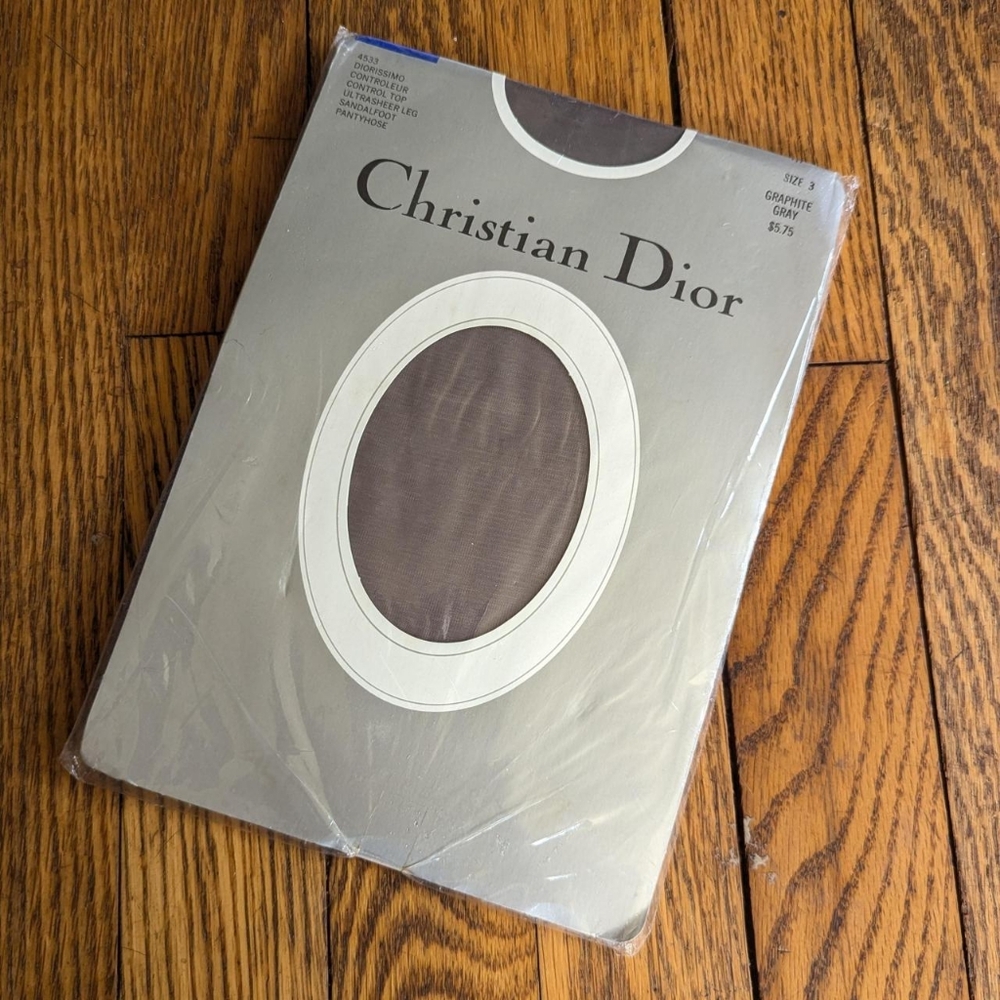 Vintage Christian Dior Deadstock Pantyhose Tights in Charcoal Grey